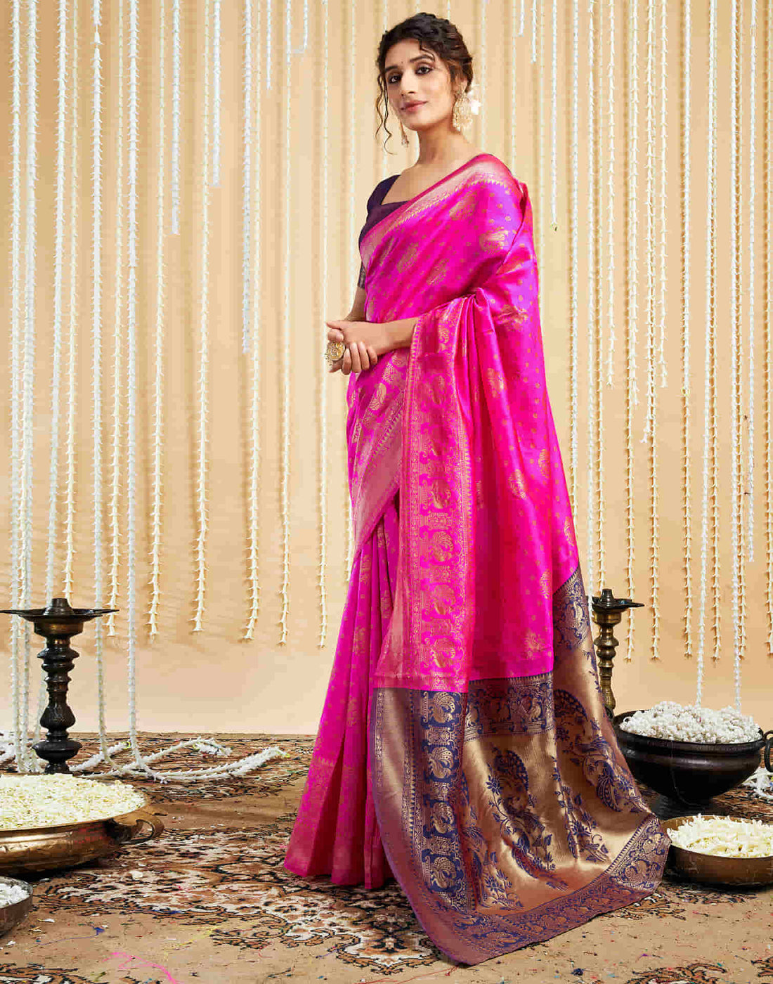 Magenta Silk Woven Banarasi Saree