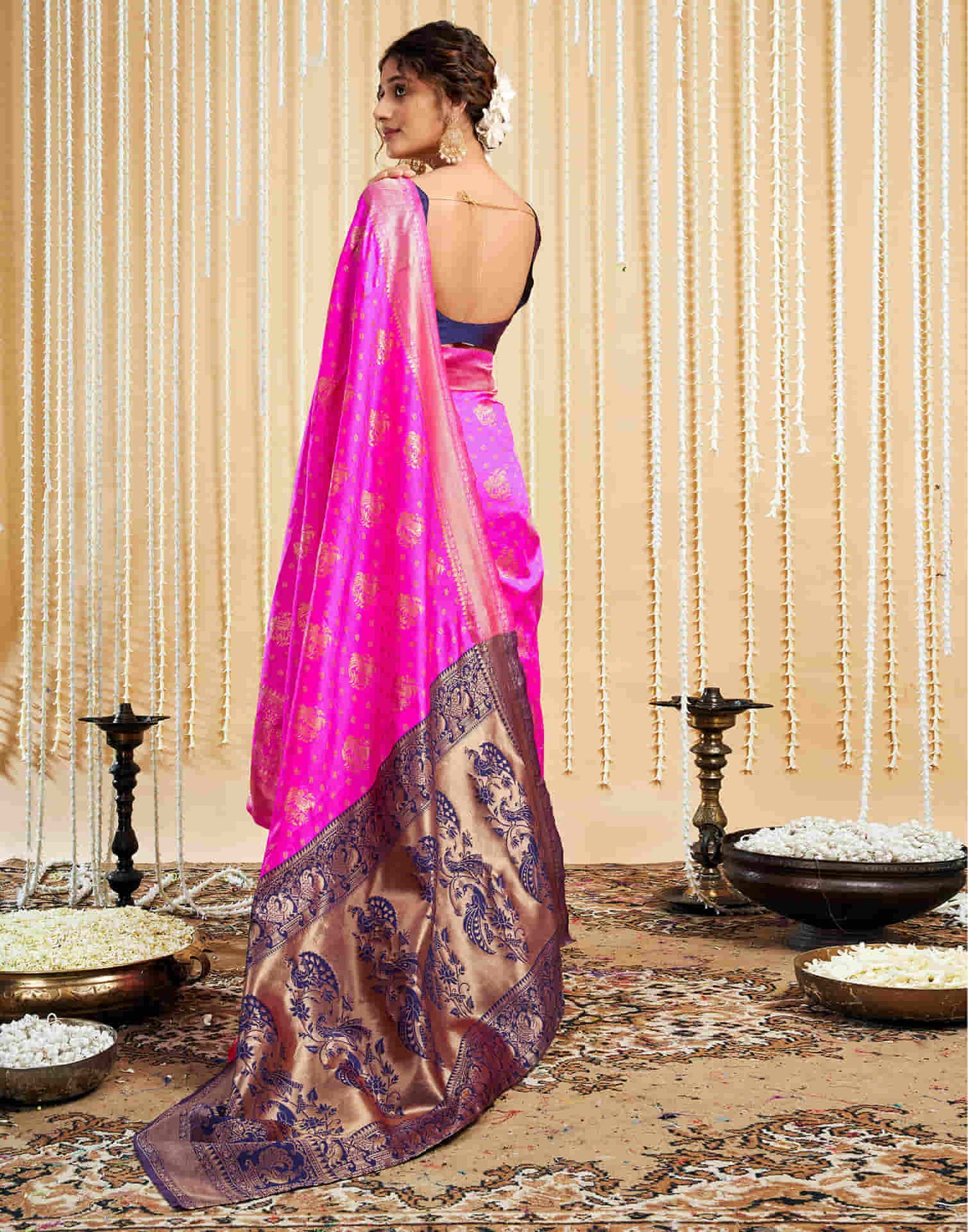 Magenta Silk Woven Banarasi Saree