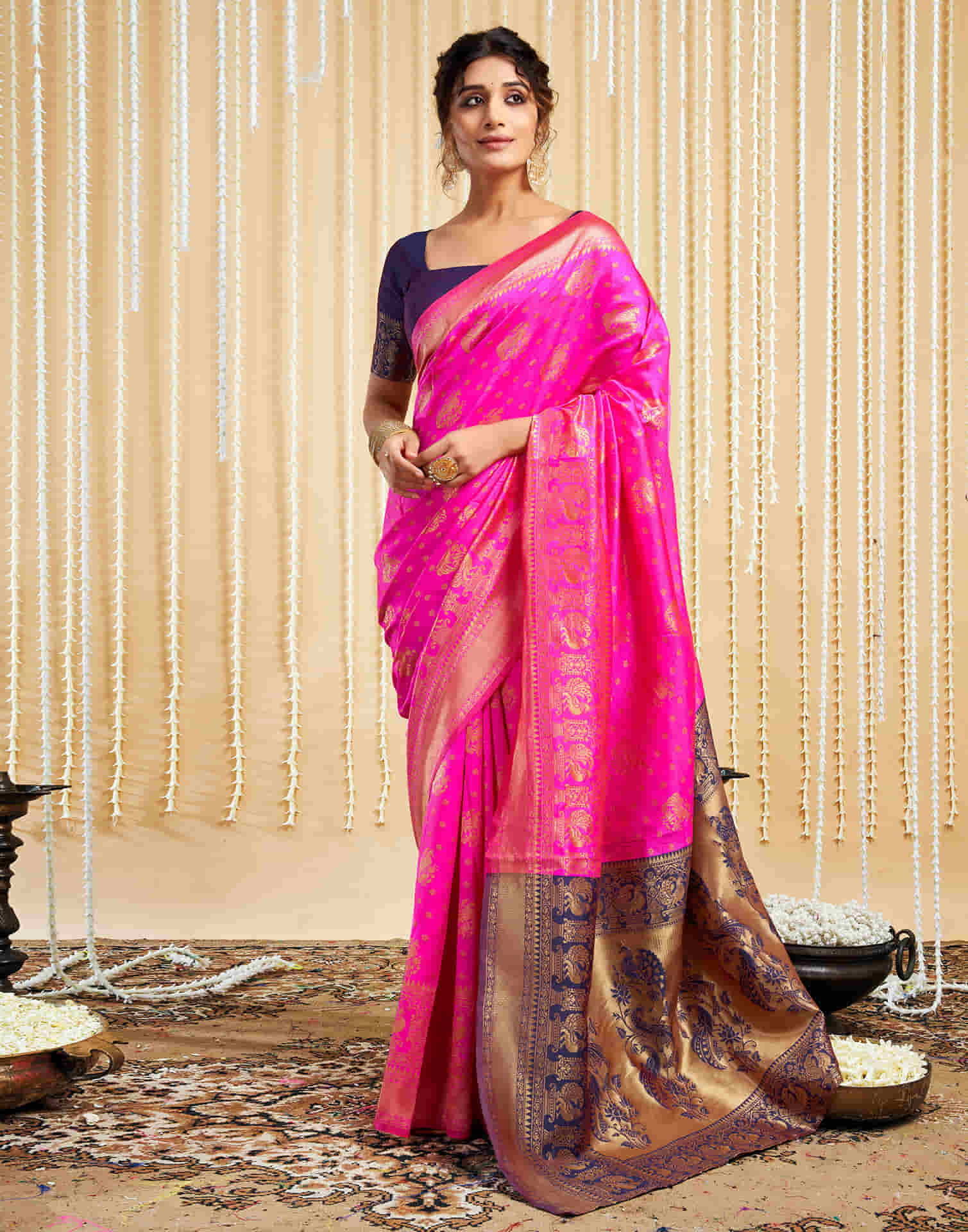 Magenta Silk Woven Banarasi Saree