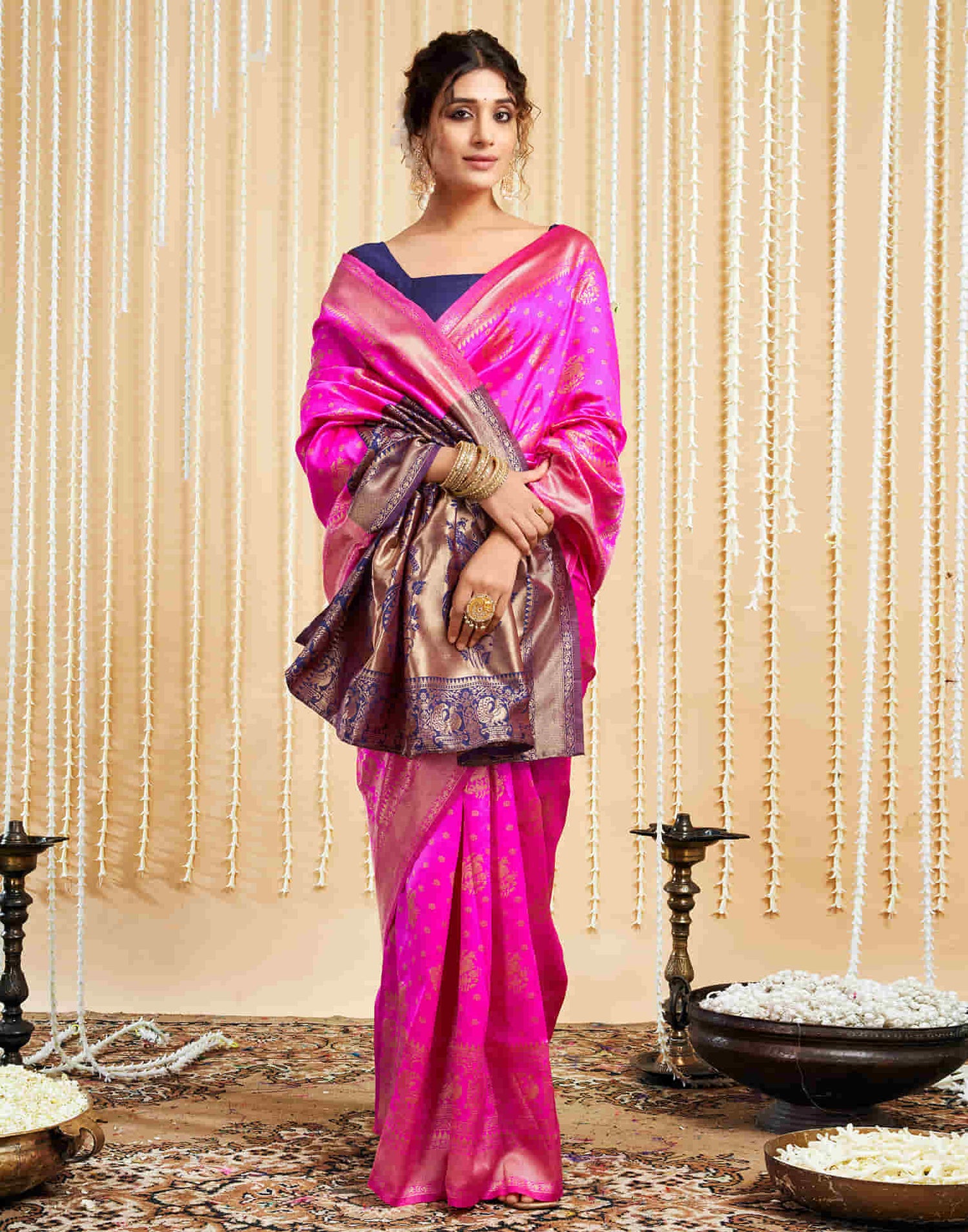 Magenta Silk Woven Banarasi Saree