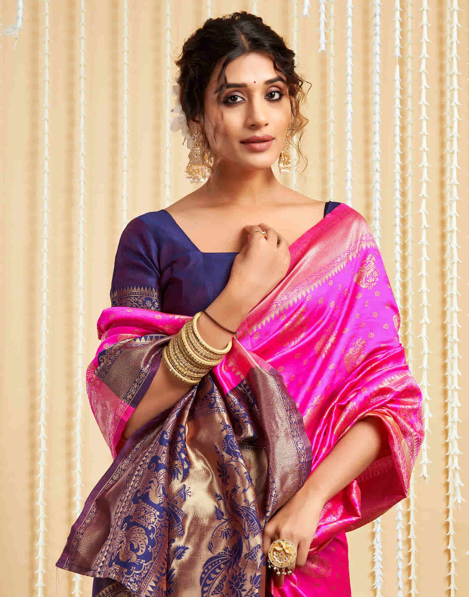 Magenta Silk Woven Banarasi Saree