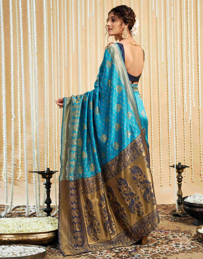 Teal Blue Silk Woven Banarasi Saree