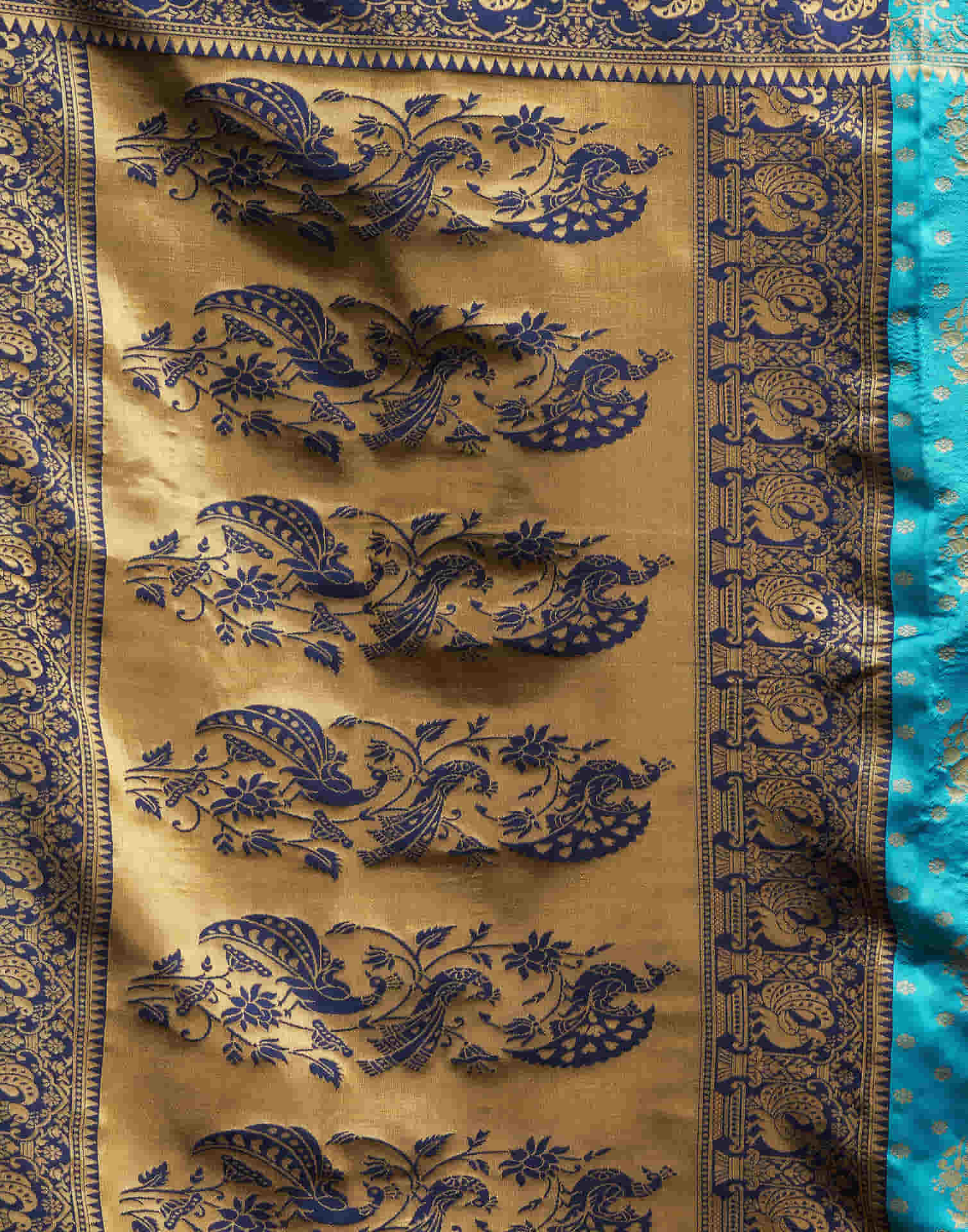 Teal Blue Silk Woven Banarasi Saree