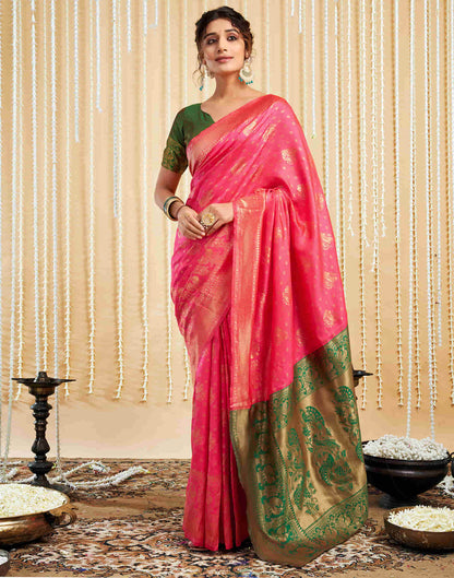 Bright Pink Silk Woven Banarasi Saree