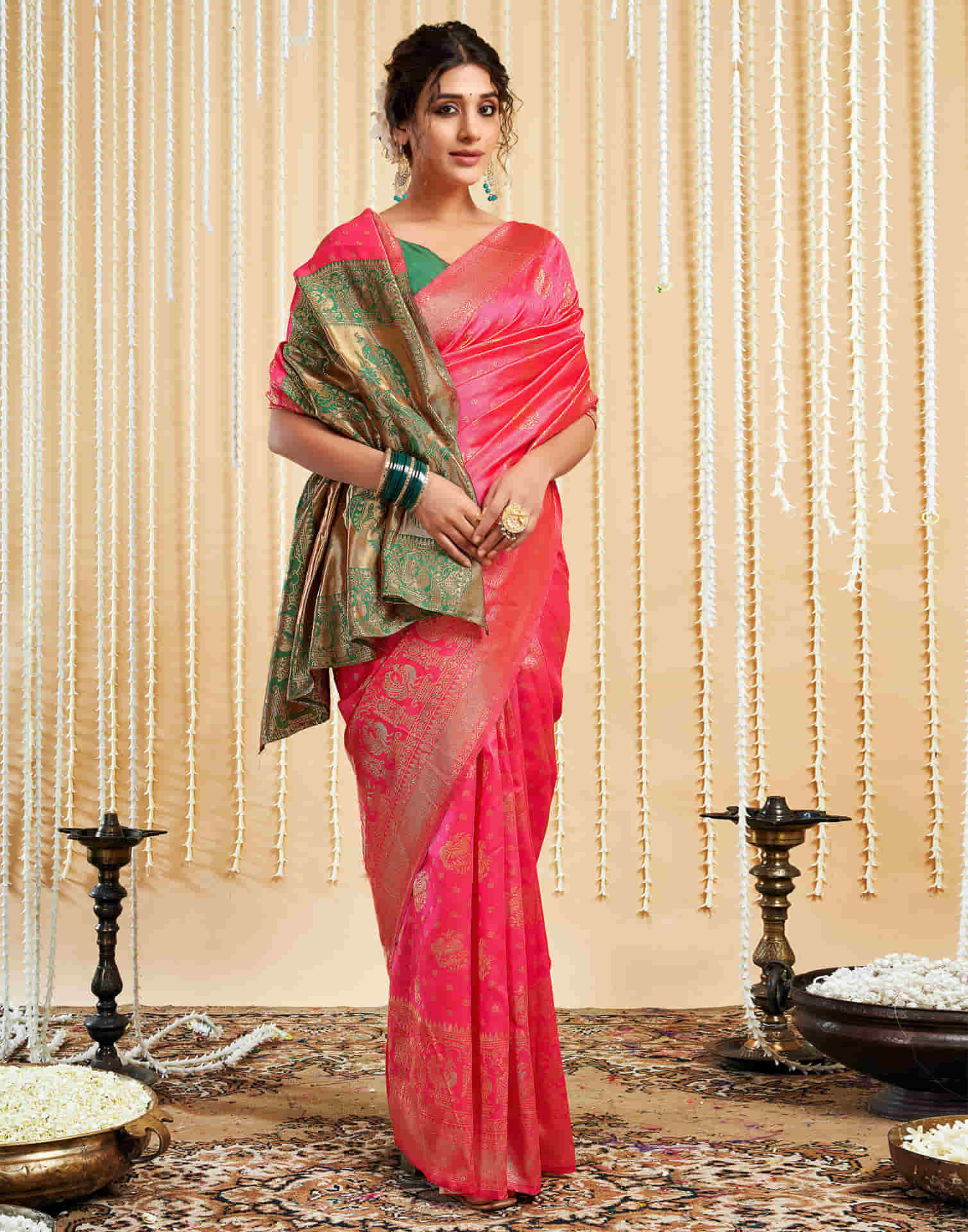 Bright Pink Silk Woven Banarasi Saree