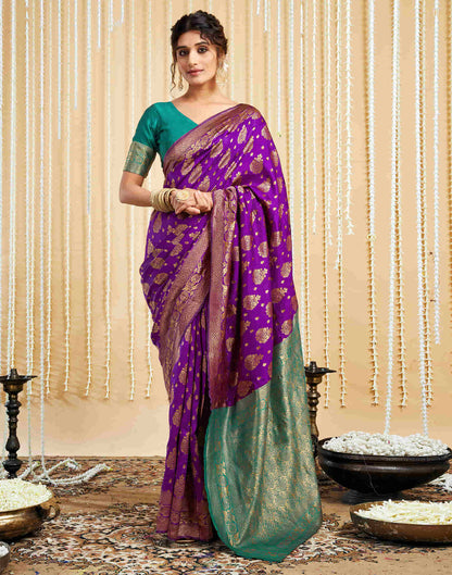 Dark Purple Silk Woven Banarasi Saree