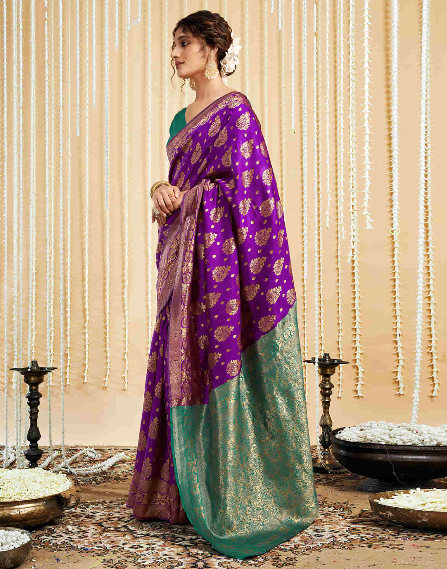 Dark Purple Silk Woven Banarasi Saree