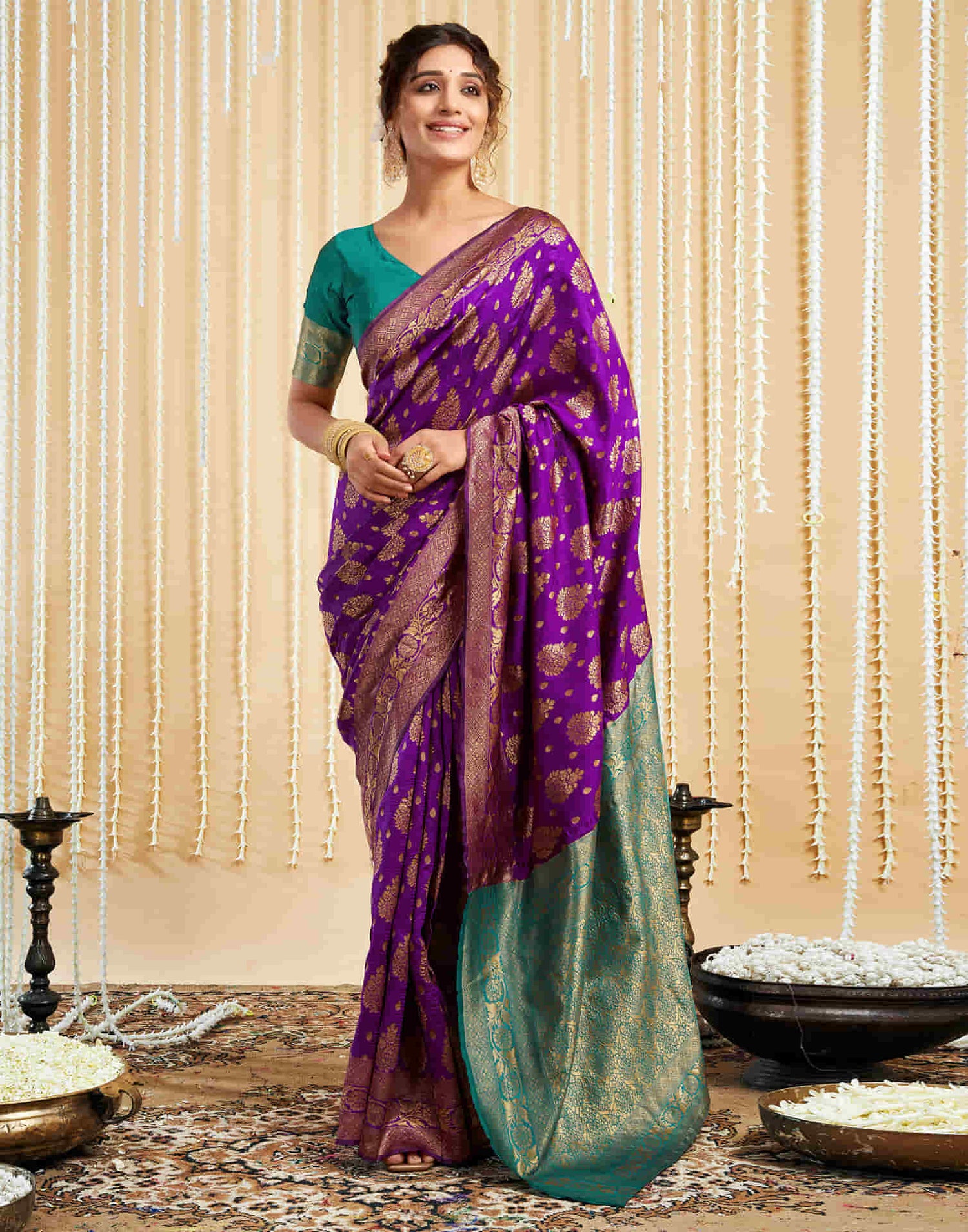 Dark Purple Silk Woven Banarasi Saree