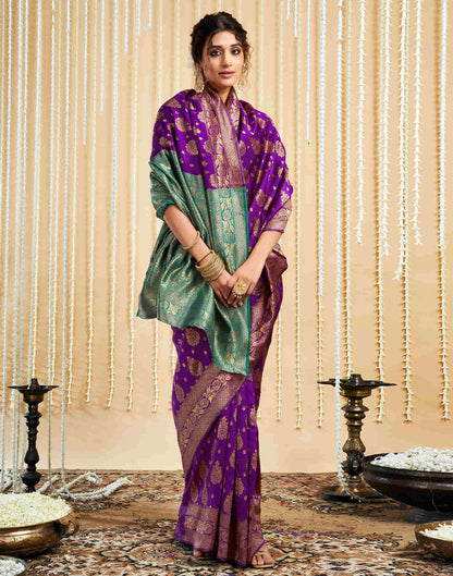 Dark Purple Silk Woven Banarasi Saree