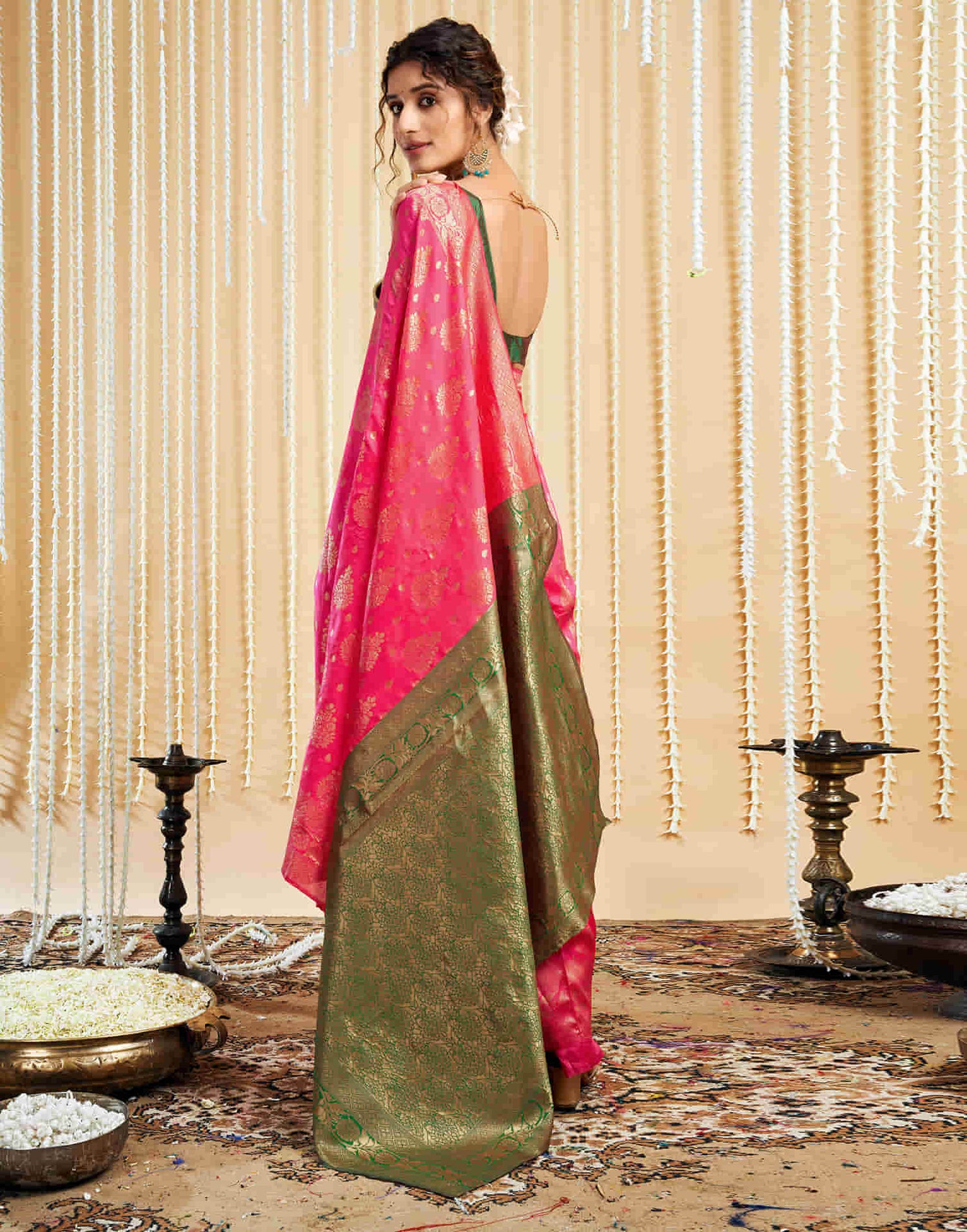 Bright Pink Silk Woven Banarasi Saree