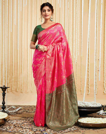 Bright Pink Silk Woven Banarasi Saree