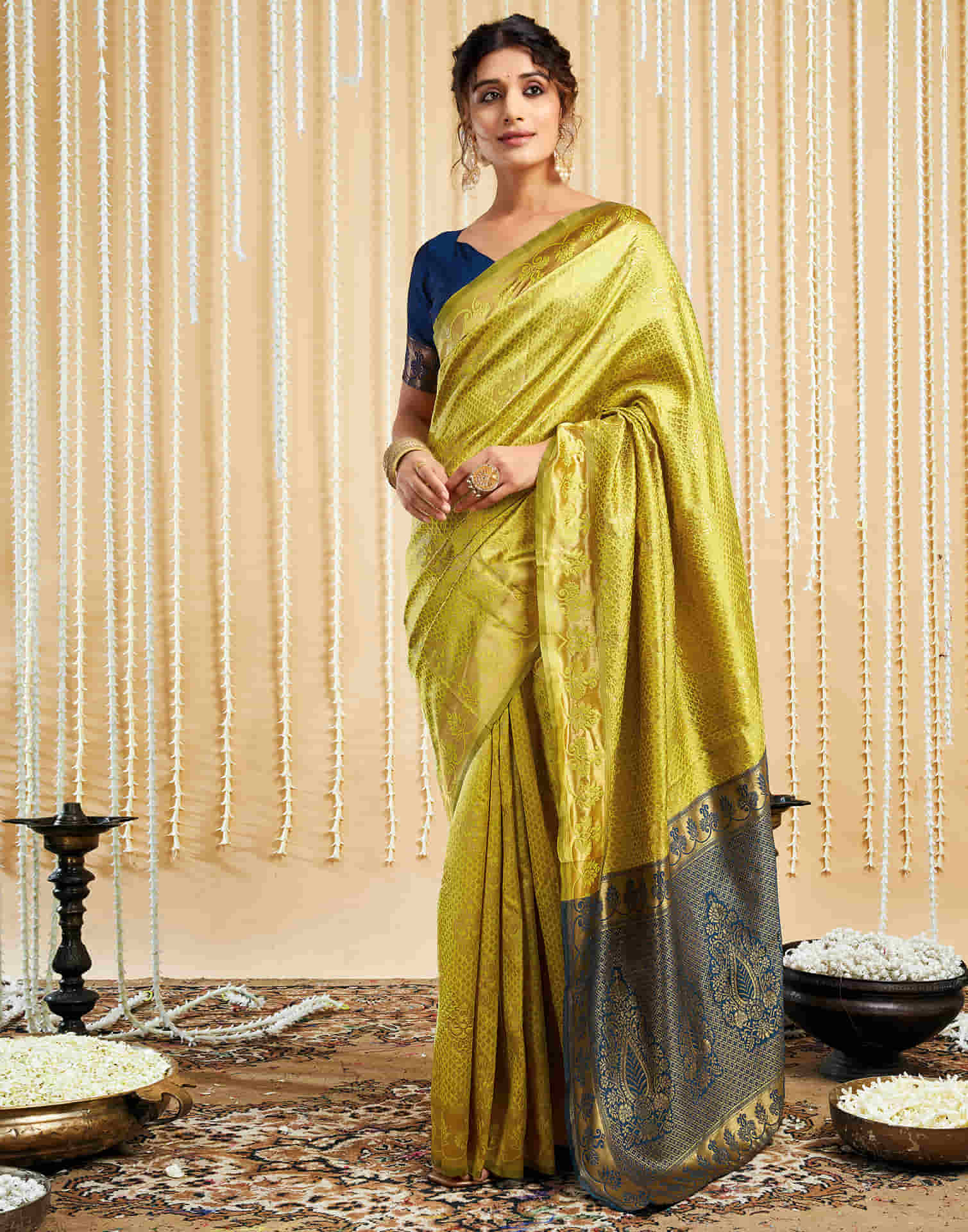 Lime Green Silk Woven Banarasi Saree