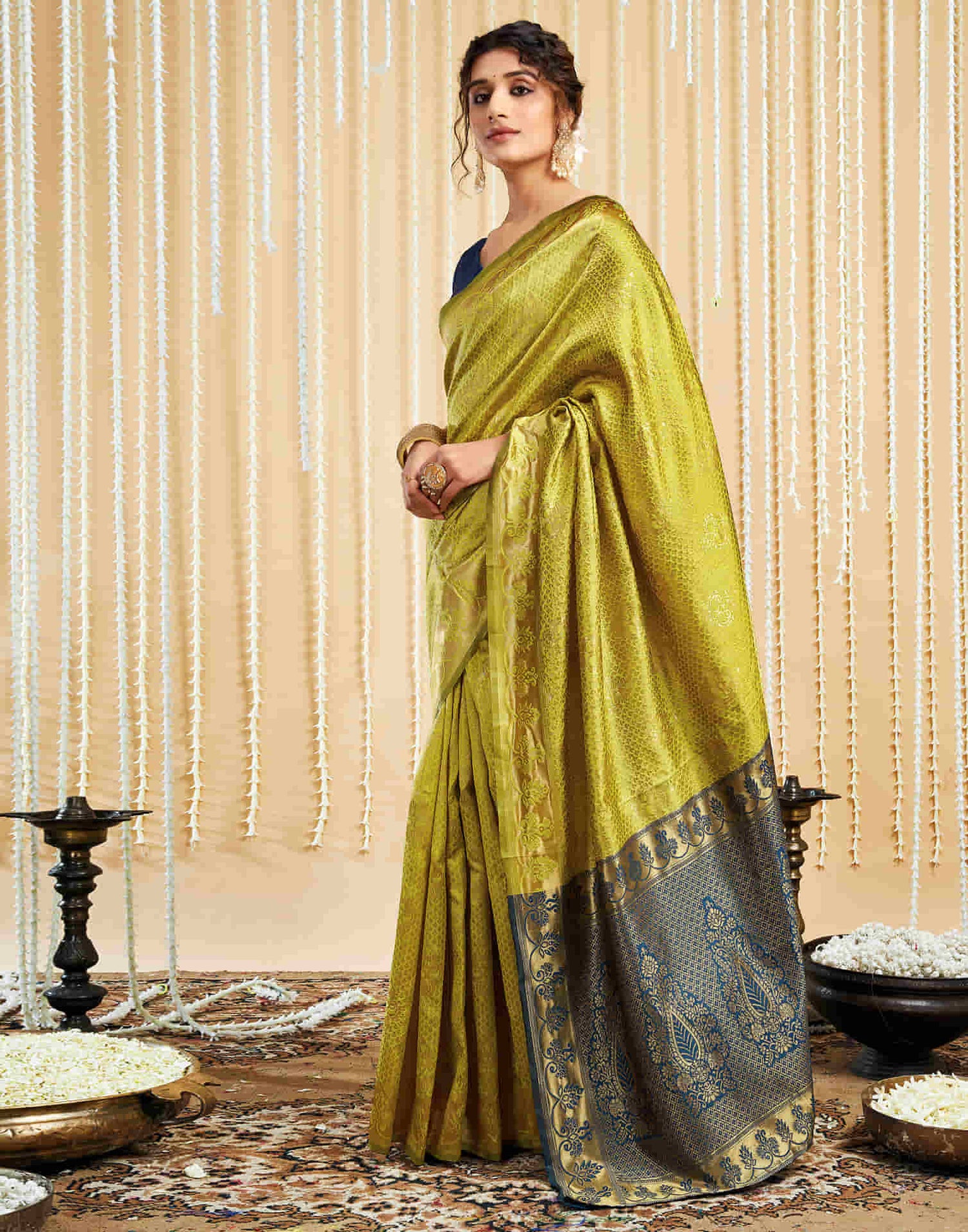 Lime Green Silk Woven Banarasi Saree