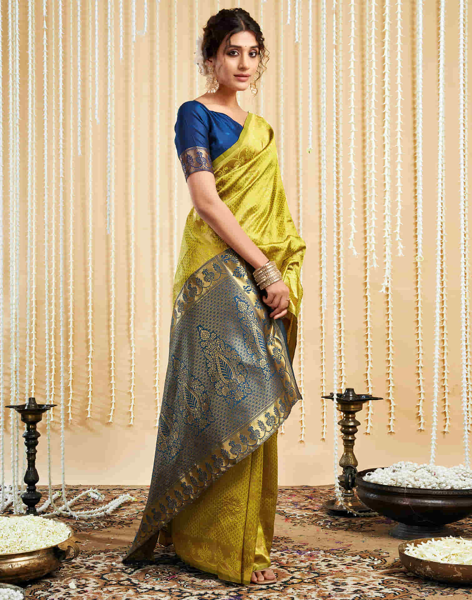 Lime Green Silk Woven Banarasi Saree