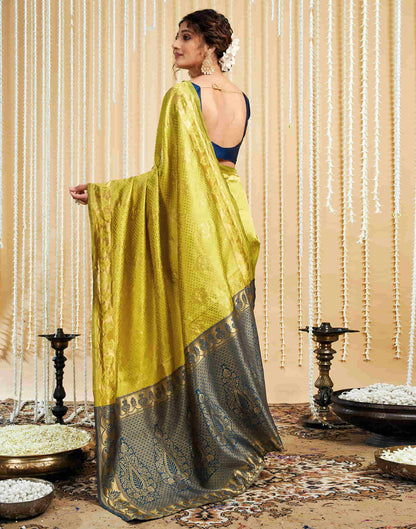 Lime Green Silk Woven Banarasi Saree