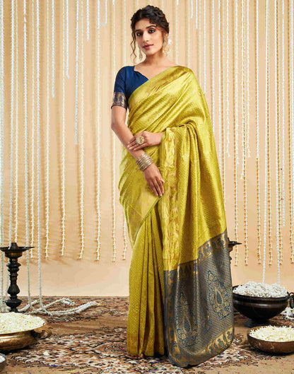 Lime Green Silk Woven Banarasi Saree