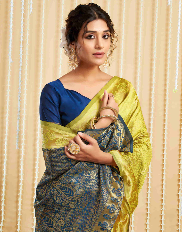 Lime Yellow Silk Woven Banarasi Saree