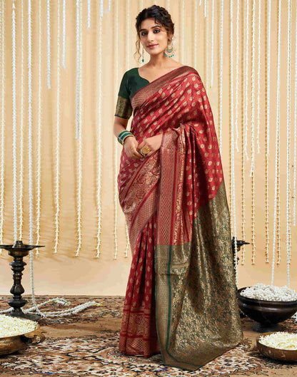 Maroon Silk Woven Banarasi Saree