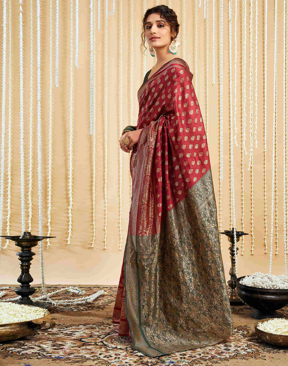 Maroon Silk Woven Banarasi Saree