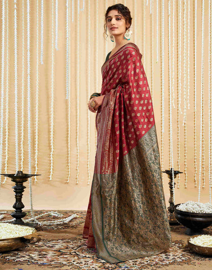 Maroon Silk Woven Banarasi Saree