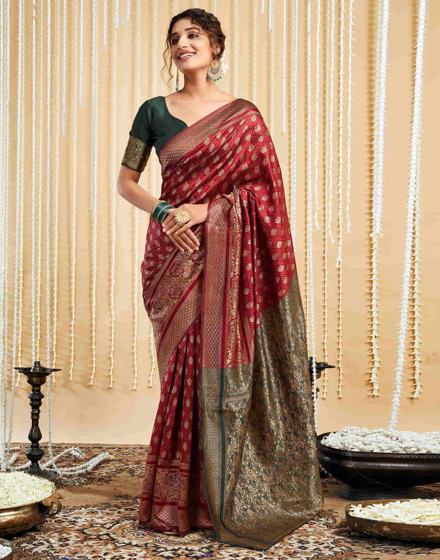 Maroon Silk Woven Banarasi Saree