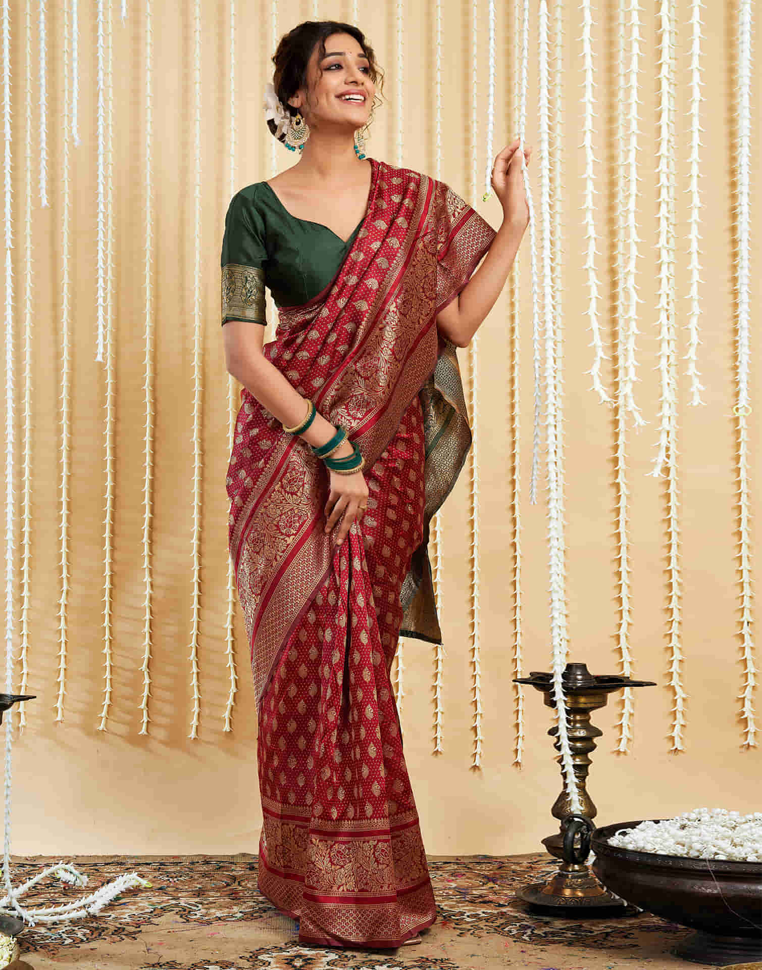 Maroon Silk Woven Banarasi Saree