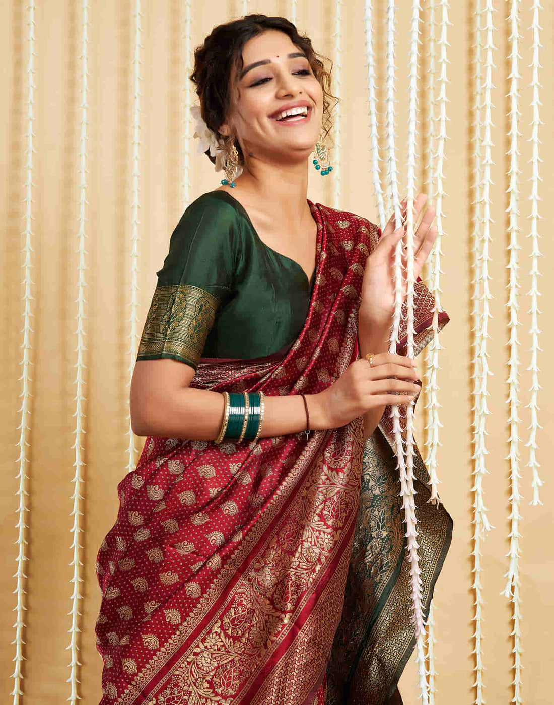 Maroon Silk Woven Banarasi Saree