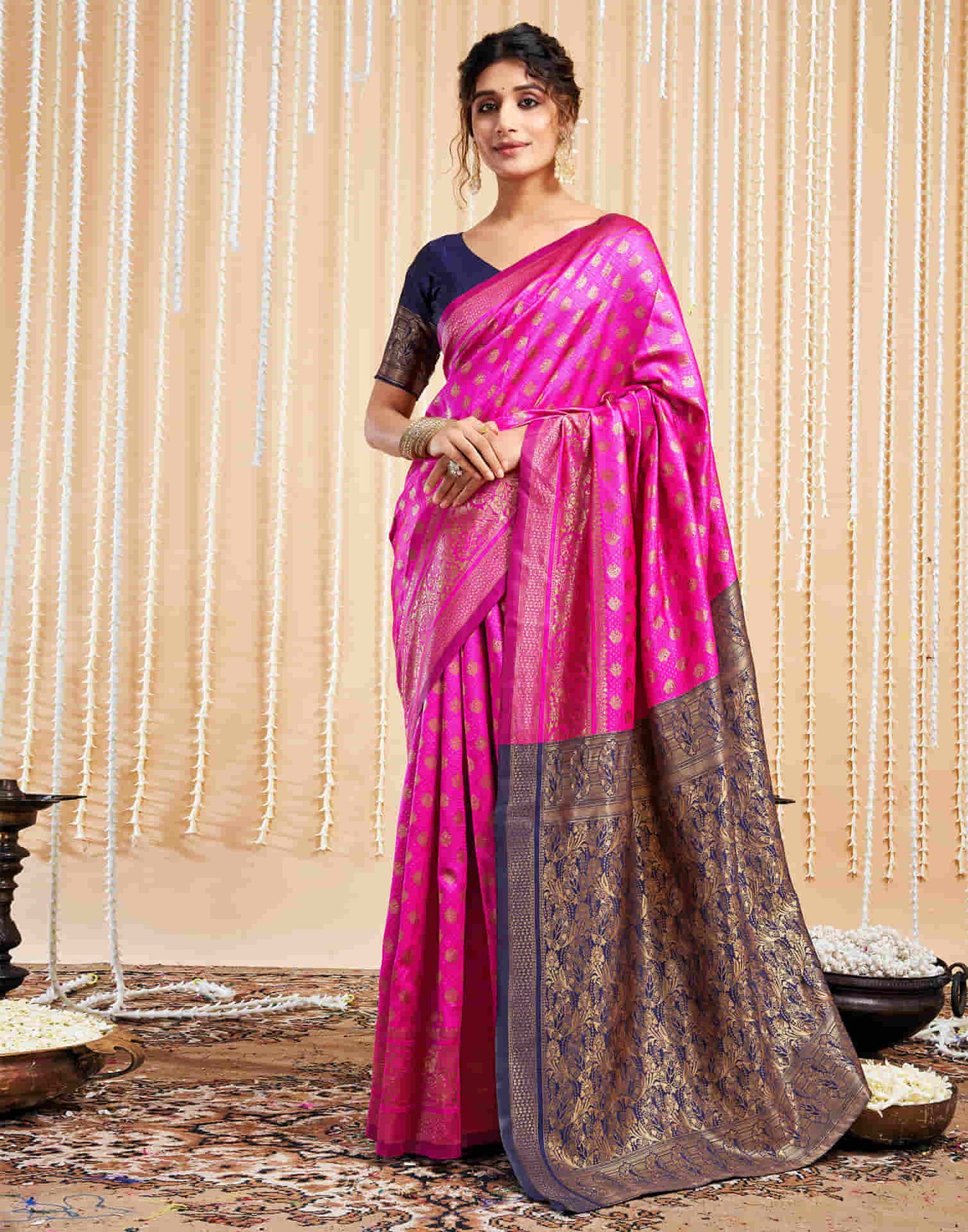 Magenta Silk Woven Banarasi Saree