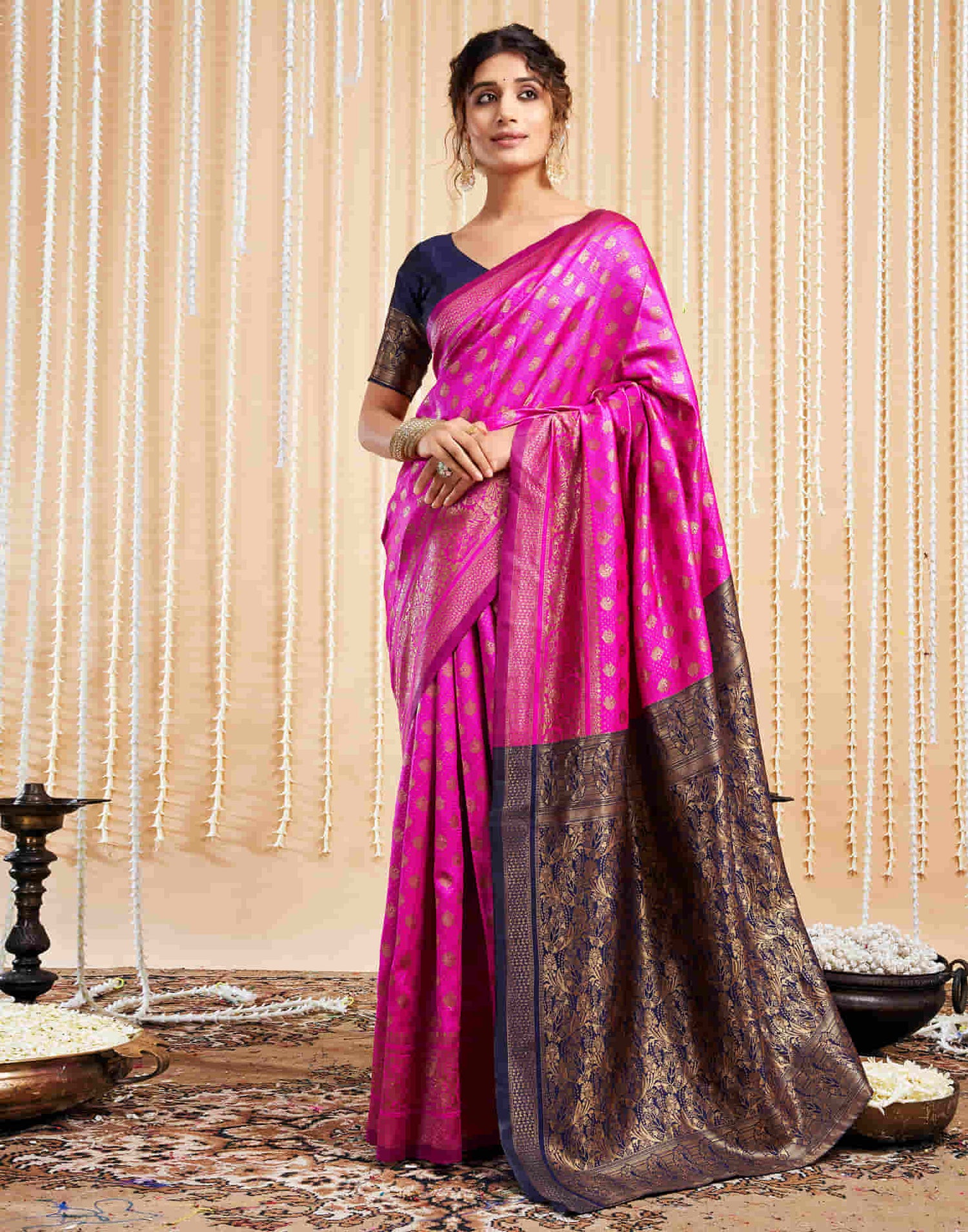 Magenta Silk Woven Banarasi Saree