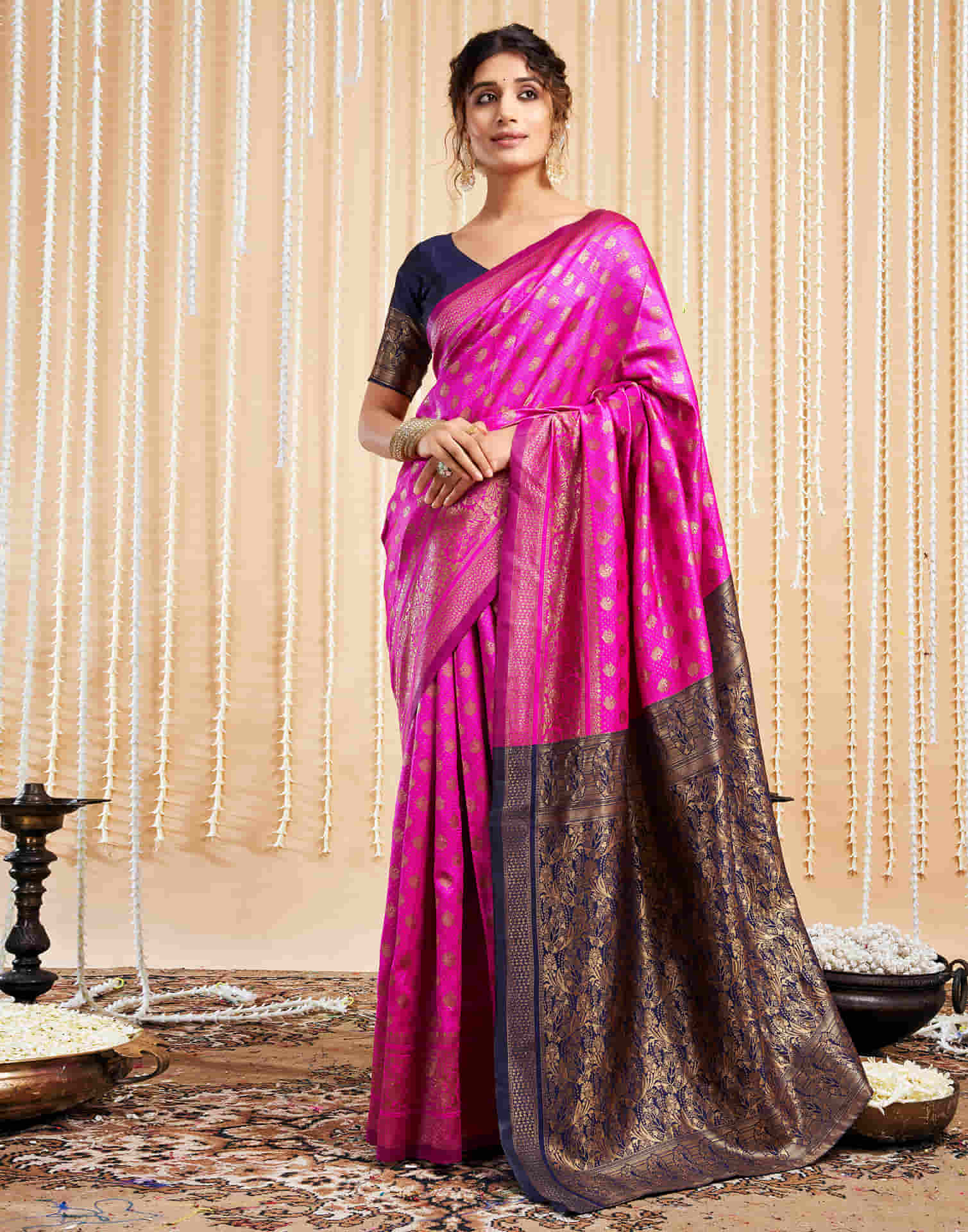 Magenta Silk Woven Banarasi Saree