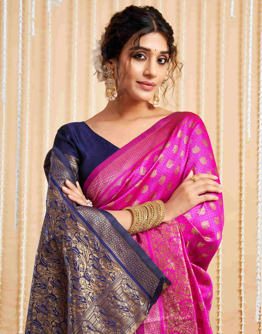 Magenta Silk Woven Banarasi Saree