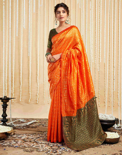 Orange Silk Woven Banarasi Saree