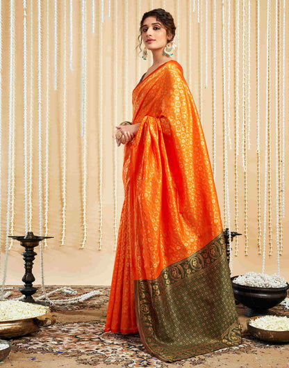 Orange Silk Woven Banarasi Saree