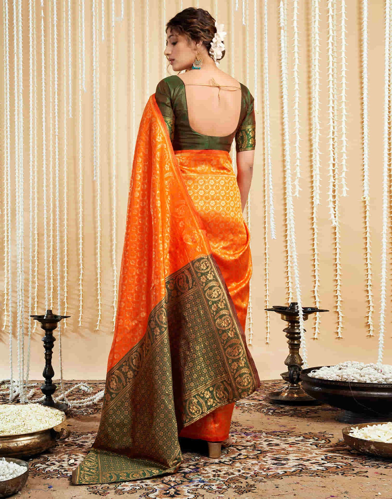 Orange Silk Woven Banarasi Saree