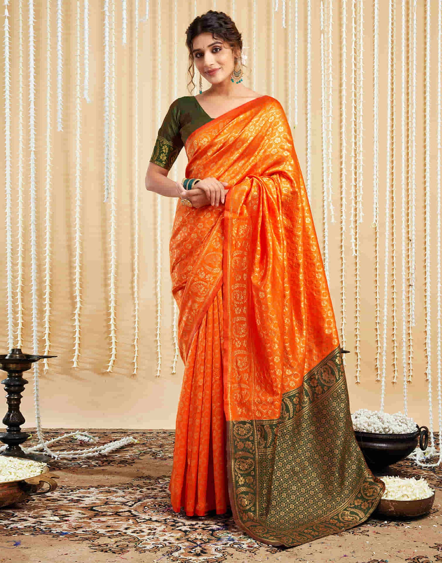 Orange Silk Woven Banarasi Saree