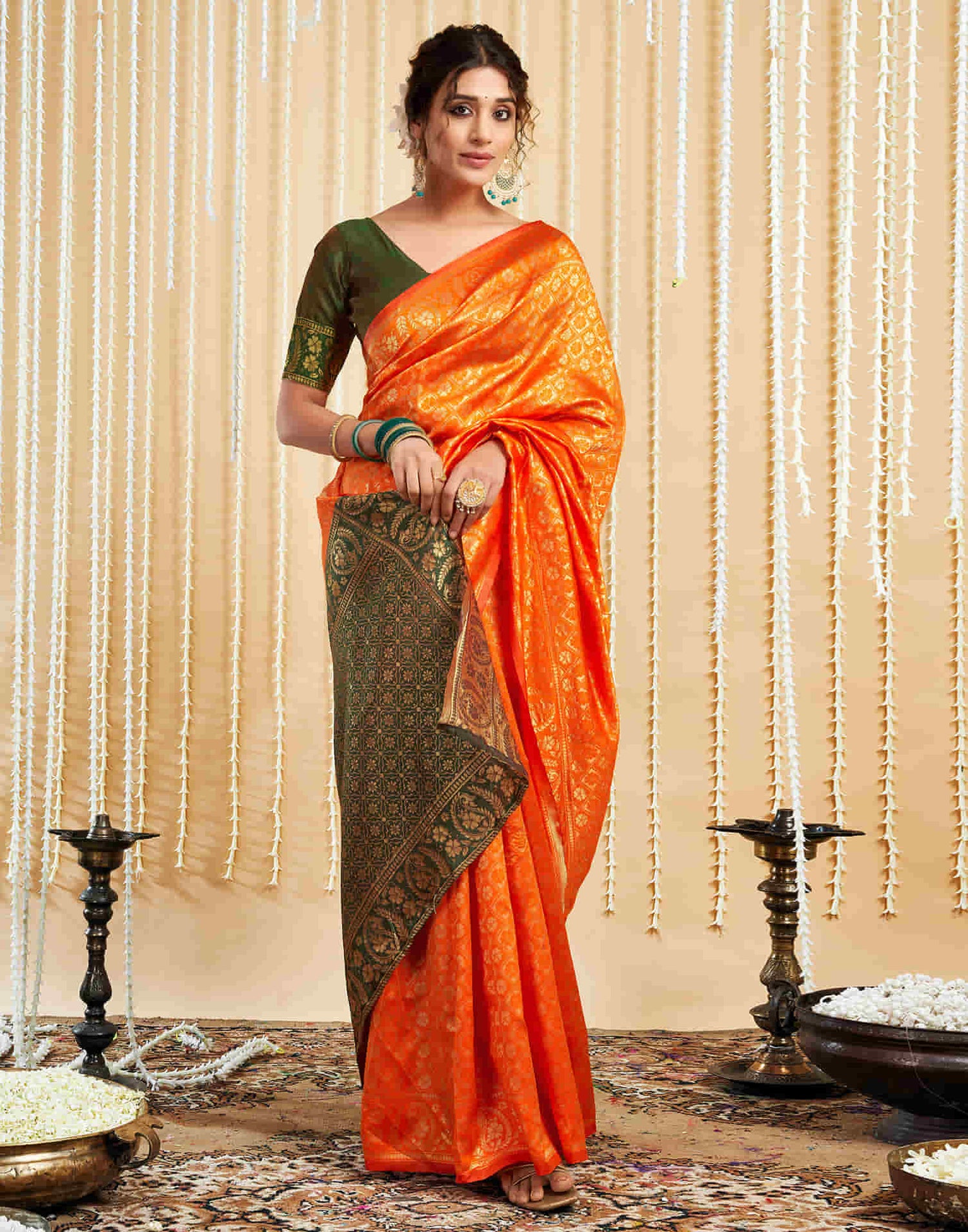 Orange Silk Woven Banarasi Saree