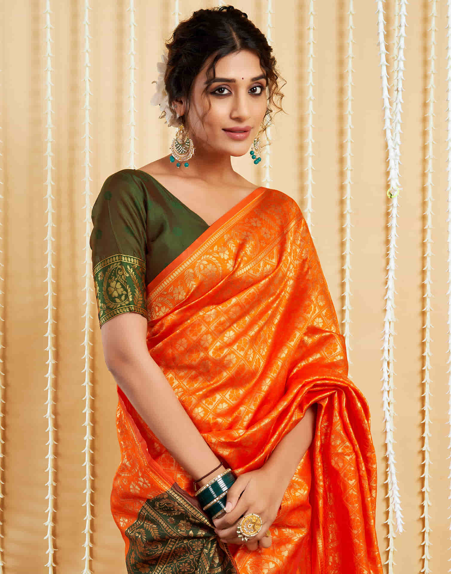 Orange Silk Woven Banarasi Saree