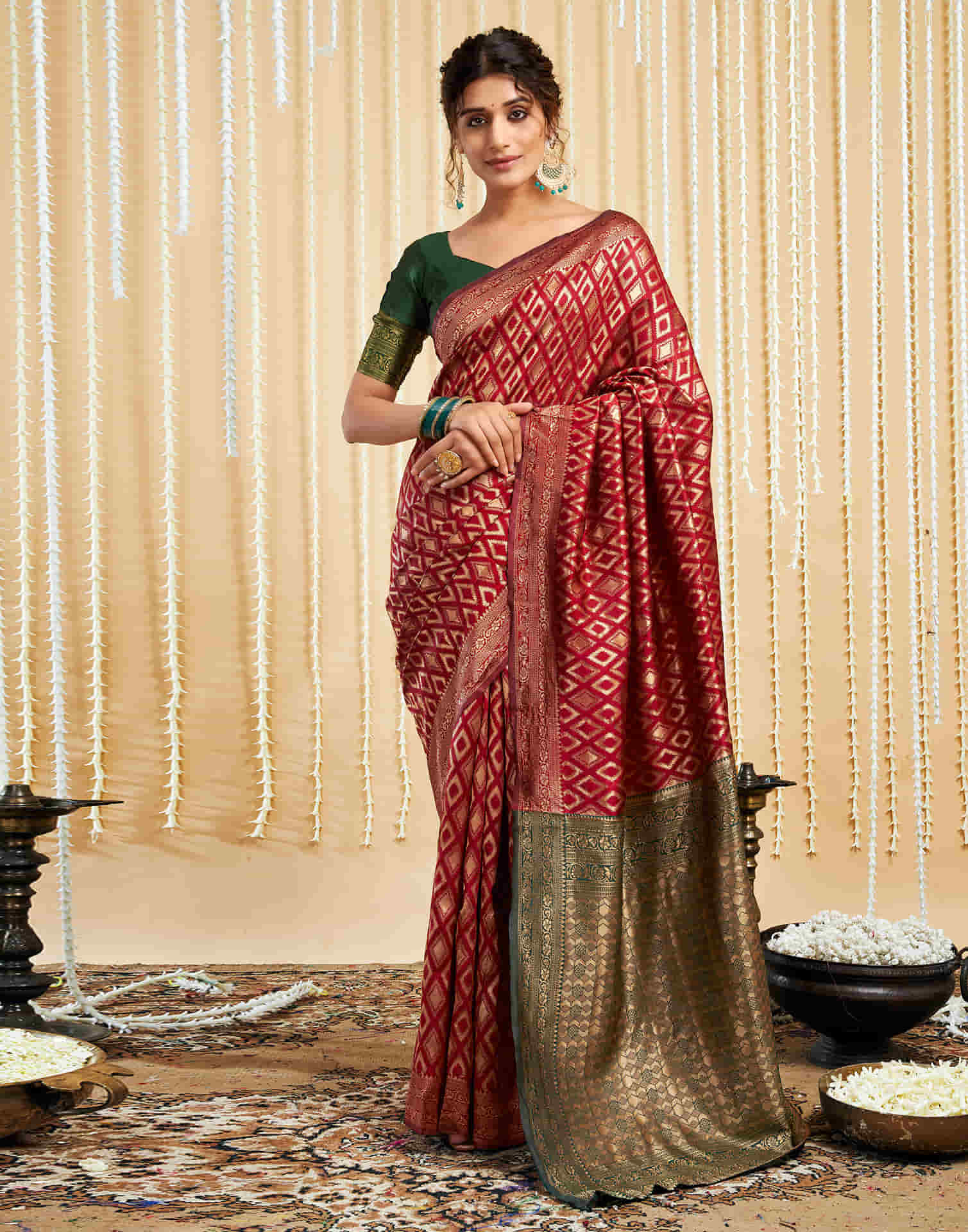 Maroon Silk Woven Banarasi Saree