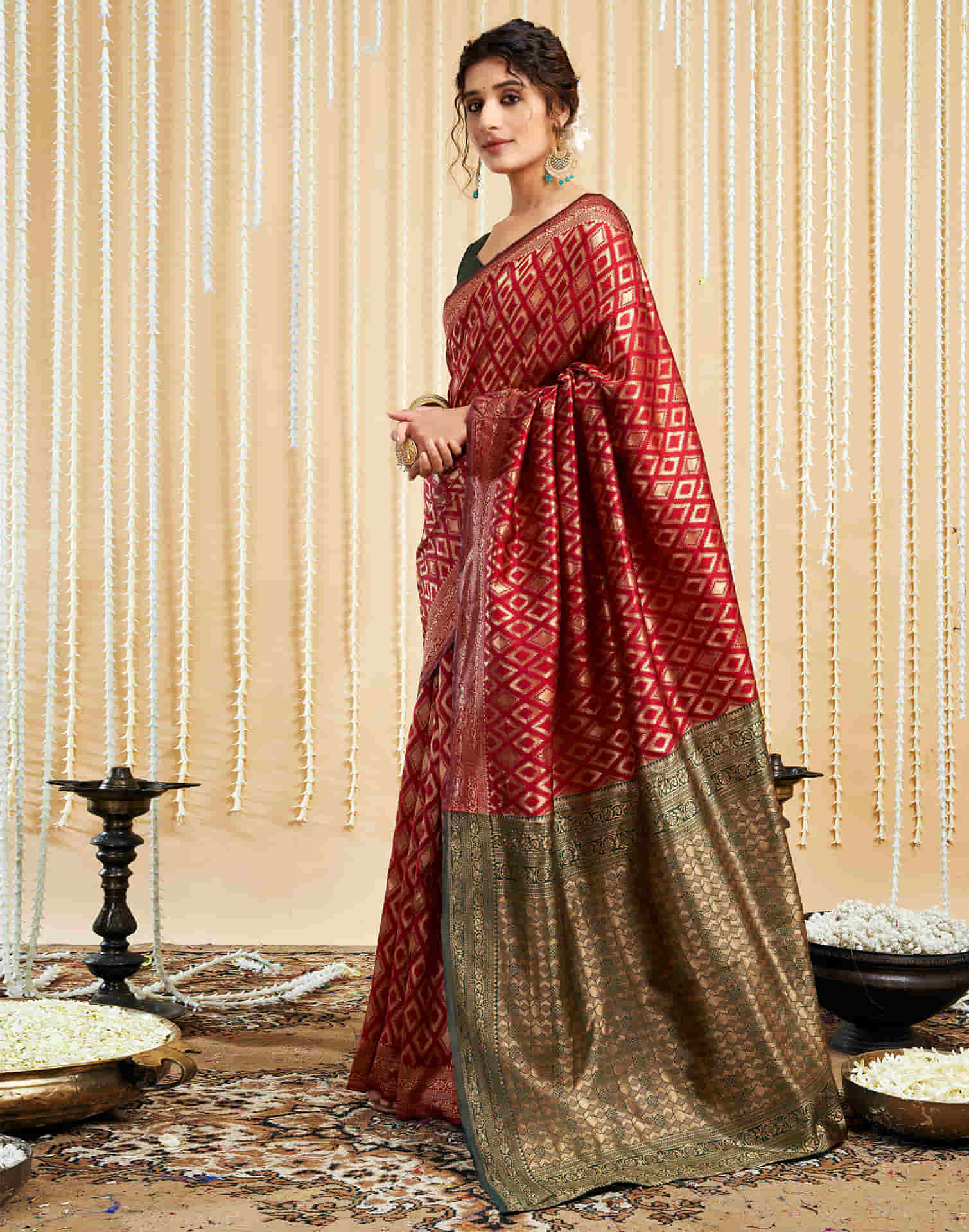 Maroon Silk Woven Banarasi Saree