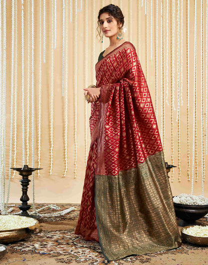 Maroon Silk Woven Banarasi Saree