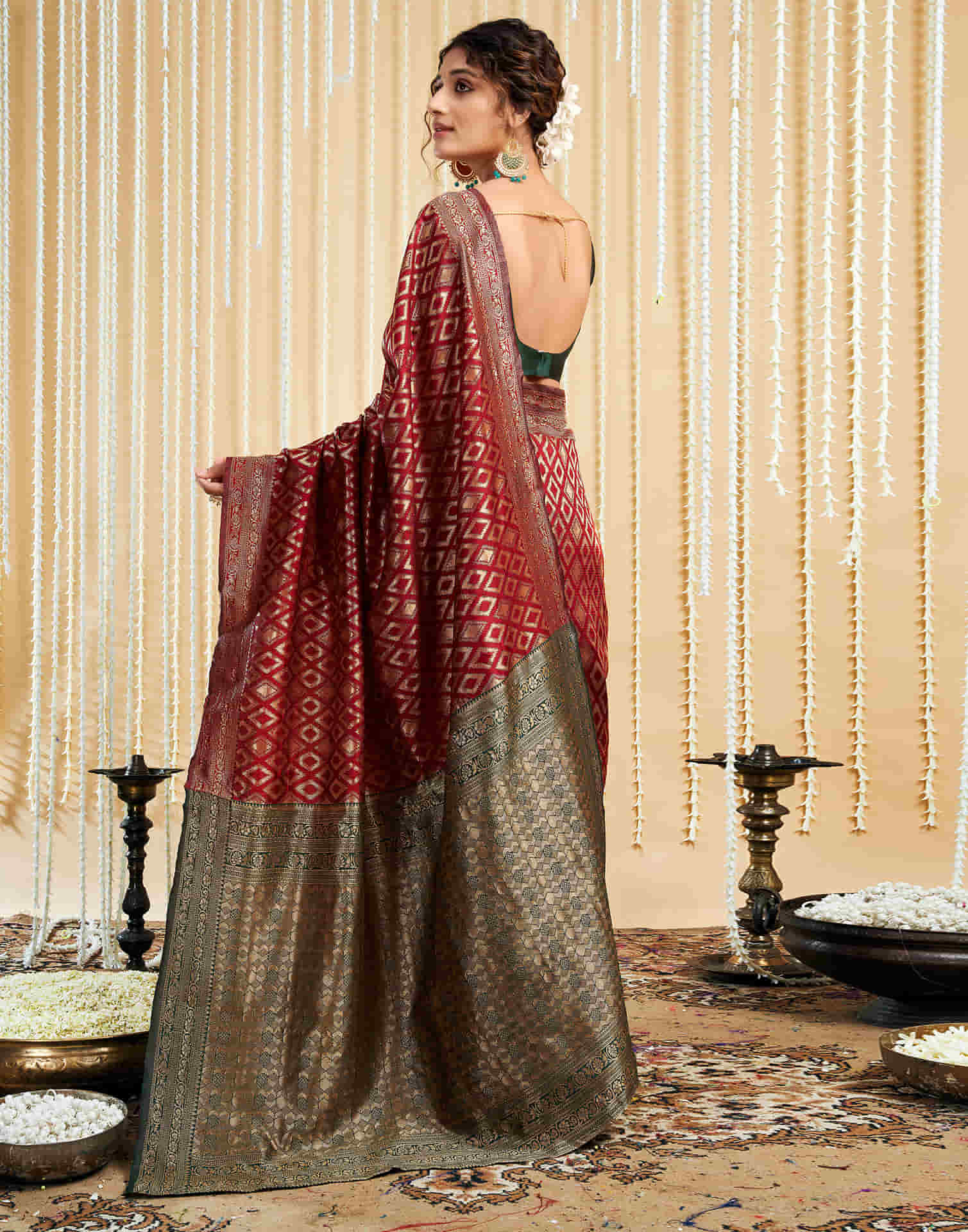 Maroon Silk Woven Banarasi Saree