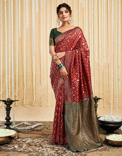 Maroon Silk Woven Banarasi Saree