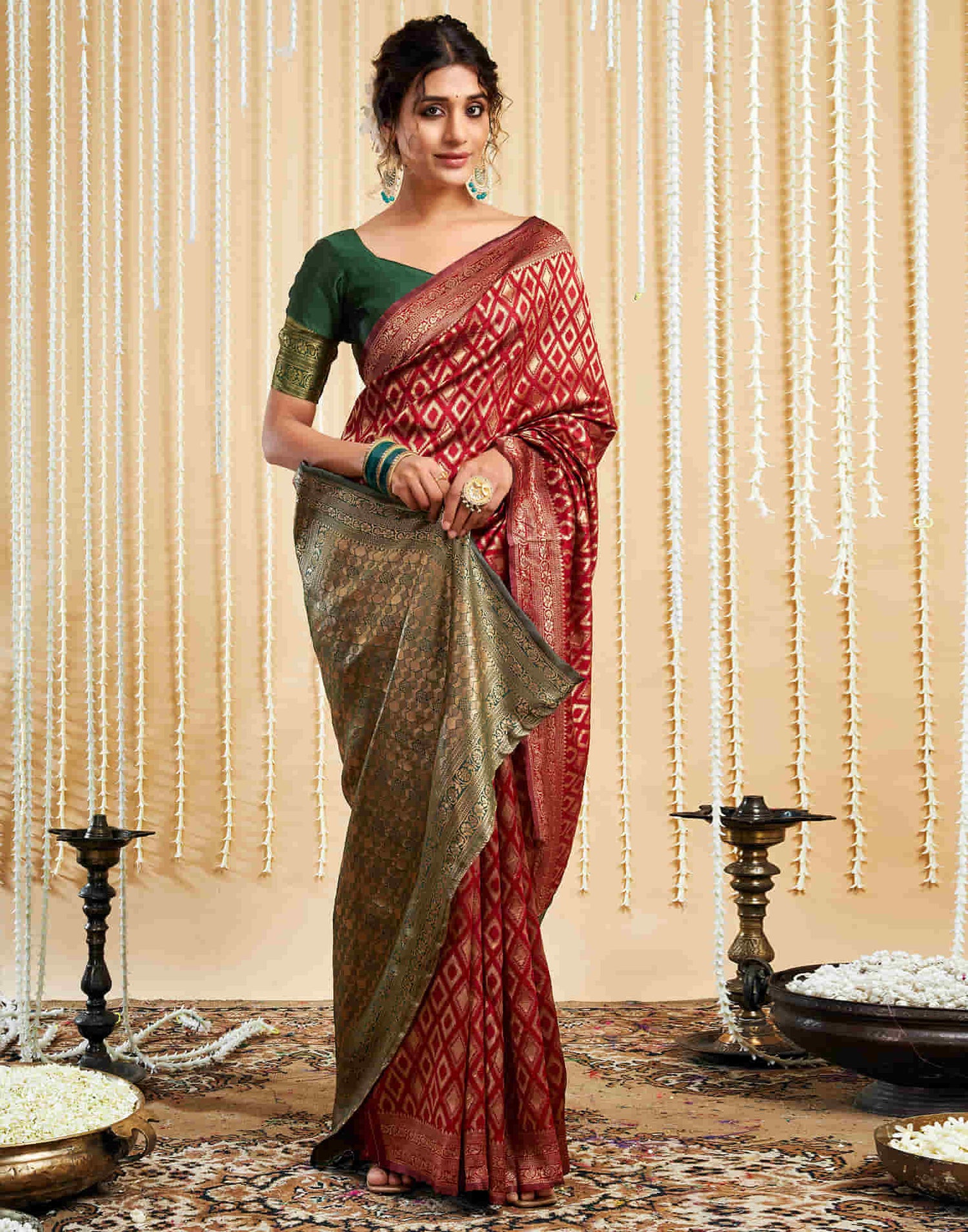 Maroon Silk Woven Banarasi Saree