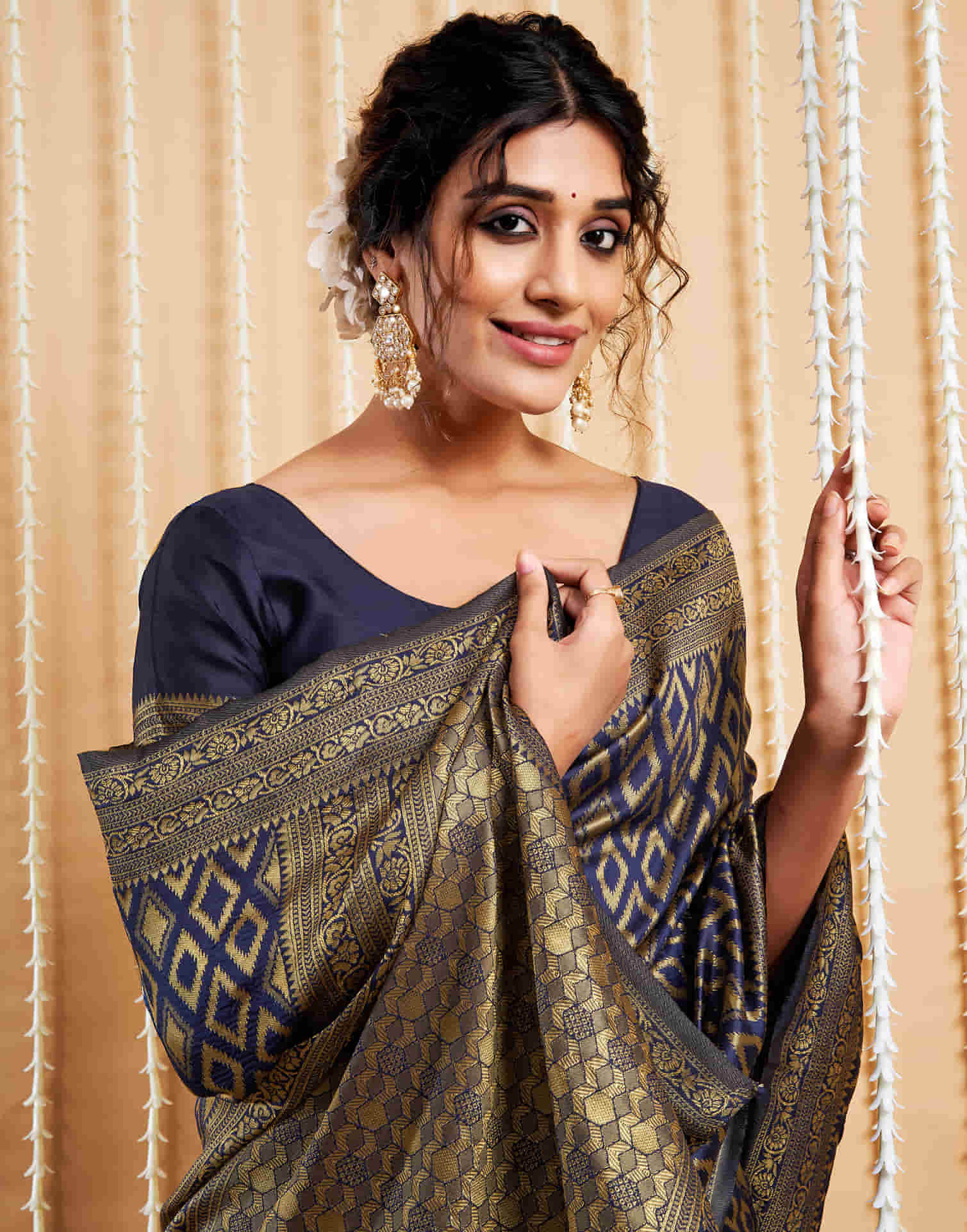 Navy Blue Silk Woven Banarasi Saree