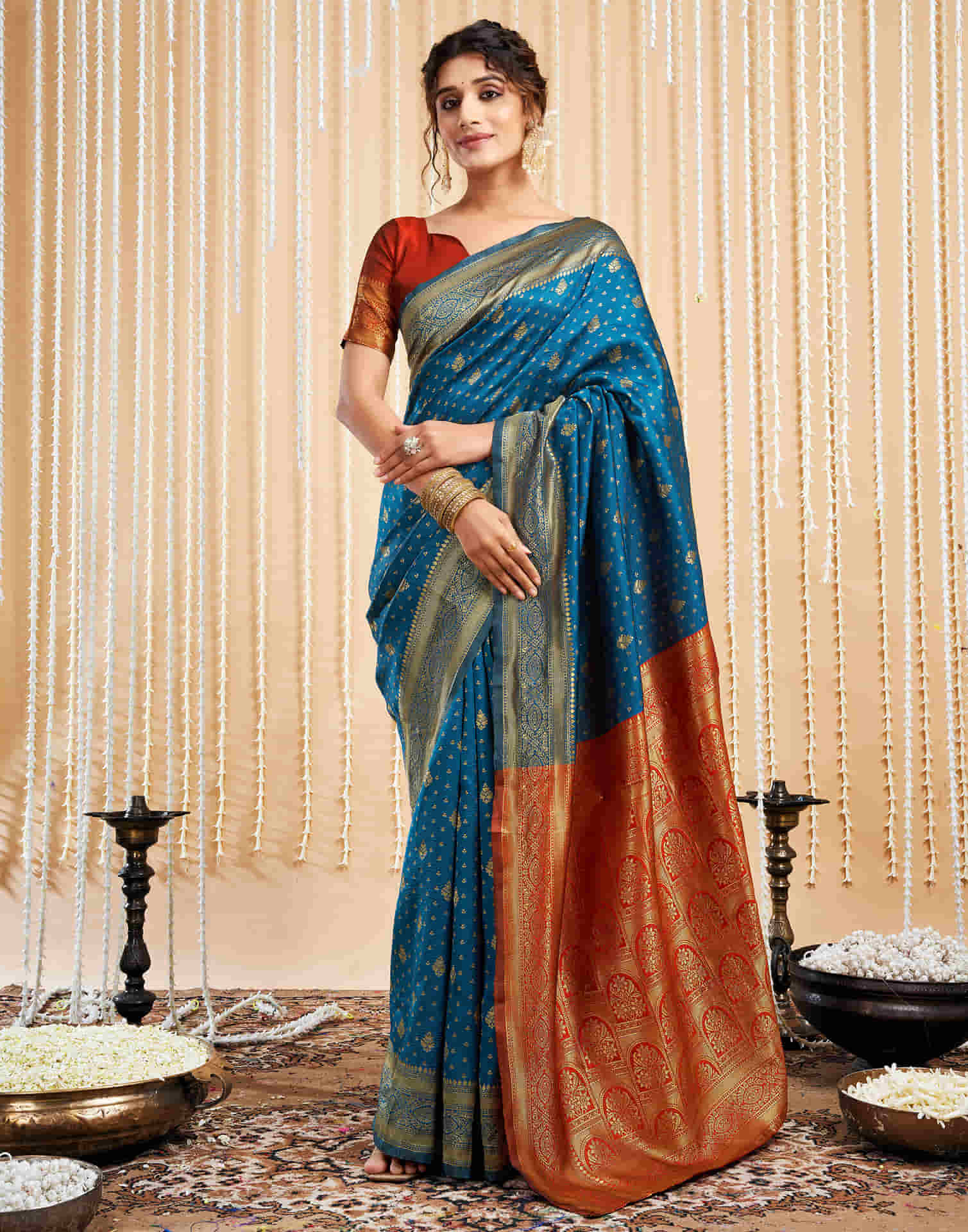 Rama Blue Silk Woven Banarasi Saree