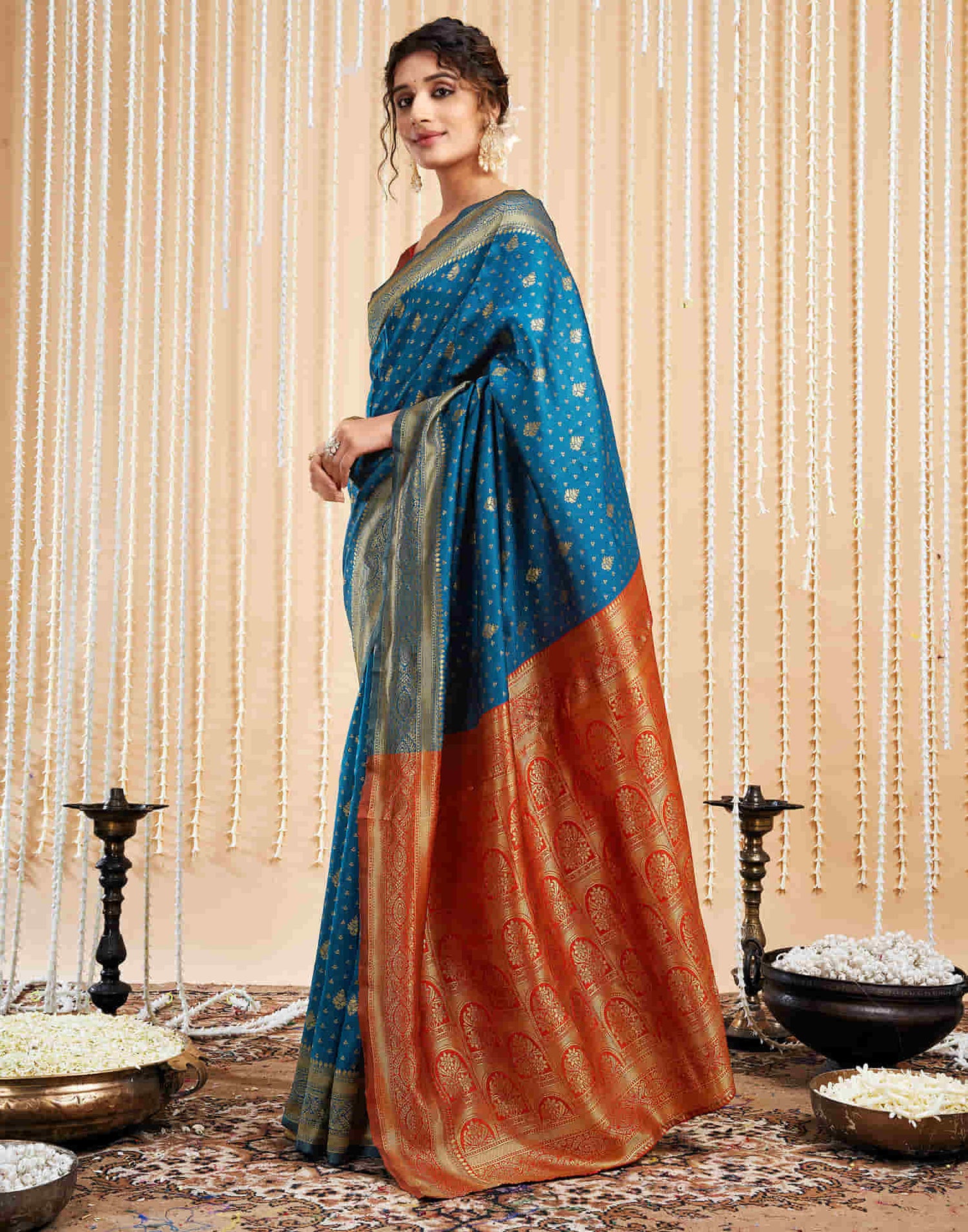 Rama Blue Silk Woven Banarasi Saree