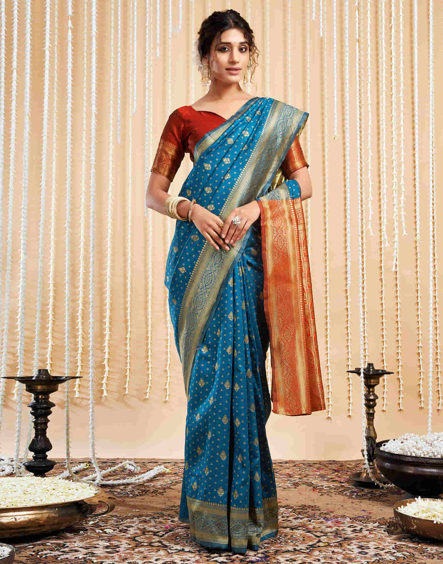 Rama Blue Silk Woven Banarasi Saree