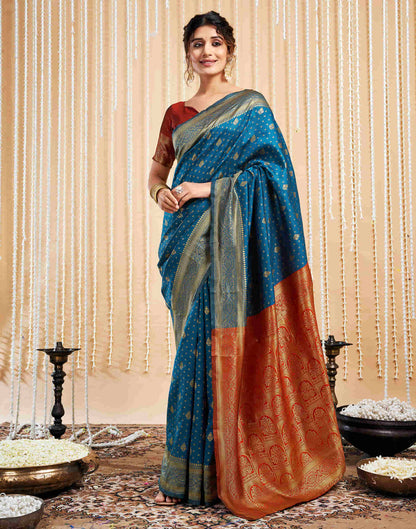 Rama Blue Silk Woven Banarasi Saree