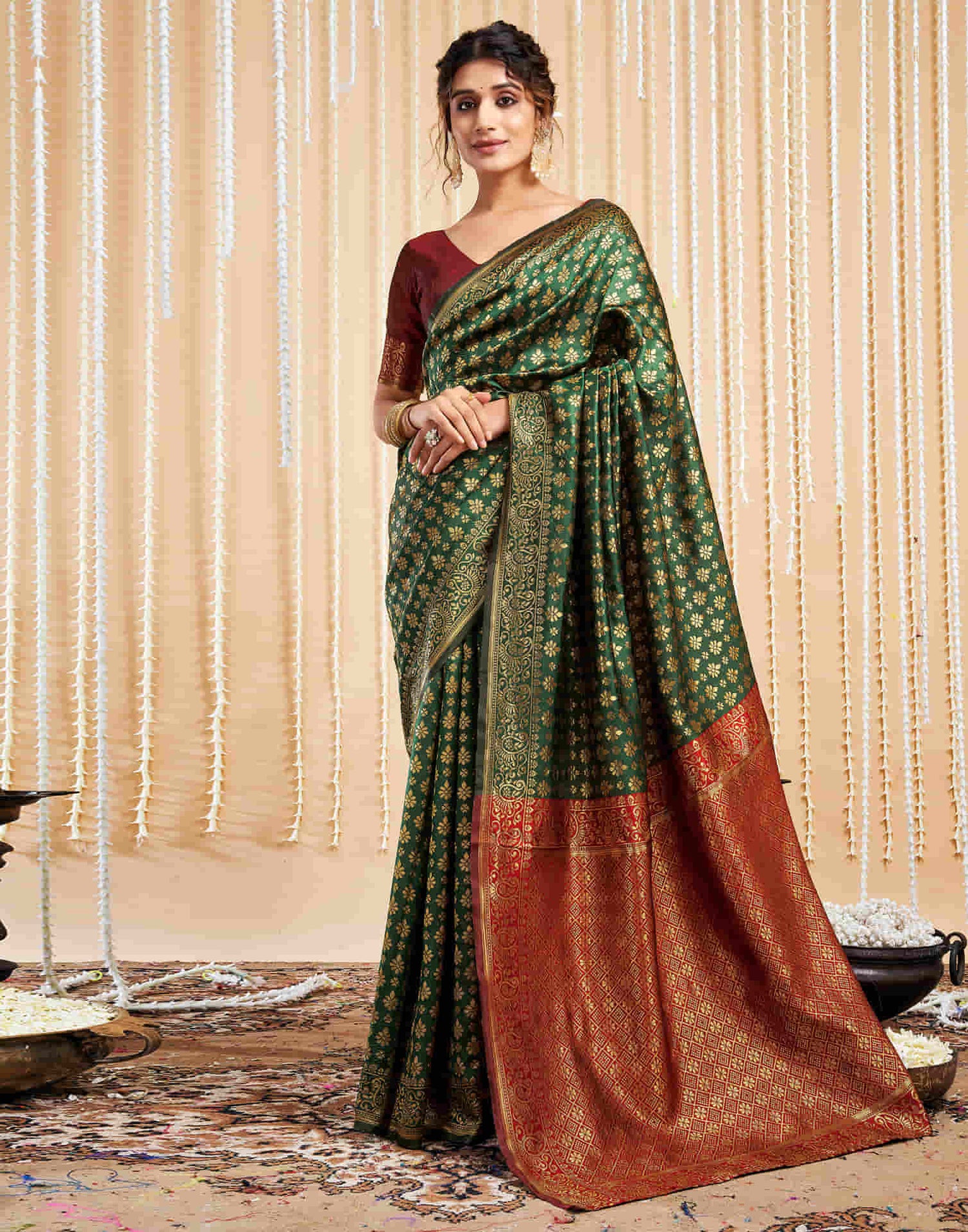 Dark Green Silk Woven Banarasi Saree