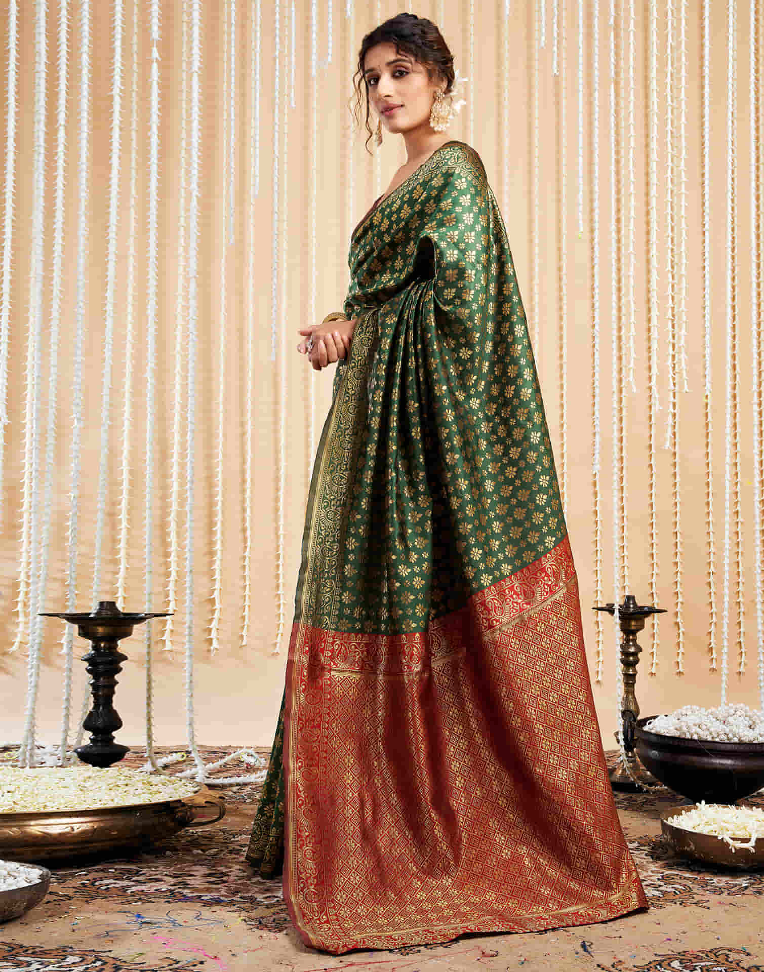 Dark Green Silk Woven Banarasi Saree